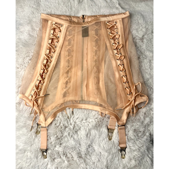 RARE🔥 Honey Birdette SHANNON🍑 Lace Up Peach Orange Waspie Small - Picture 3 of 5